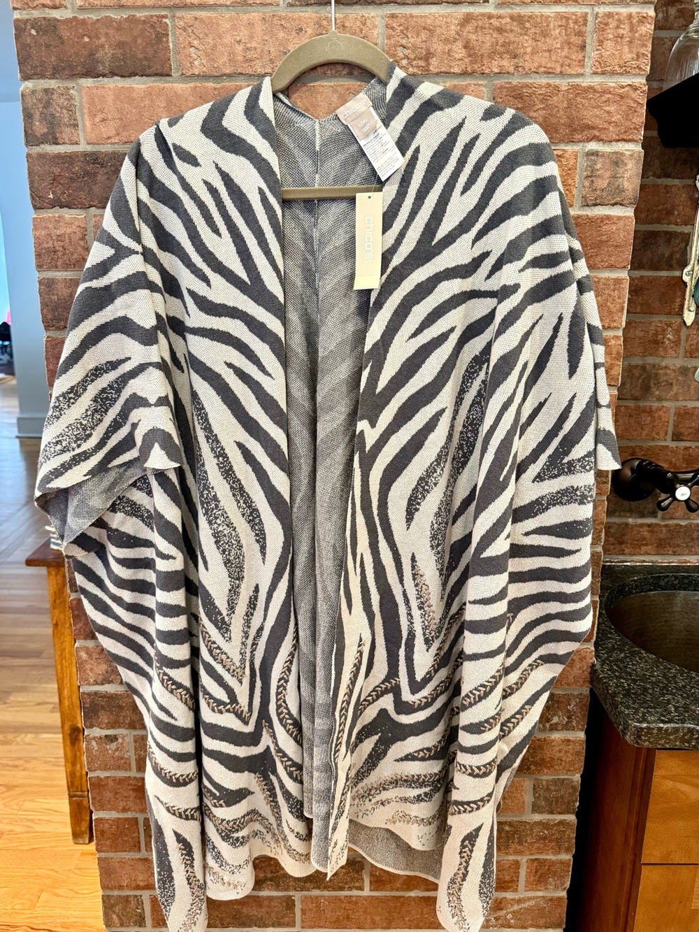 Chico's Black and White Zebra-Print Open Wrap